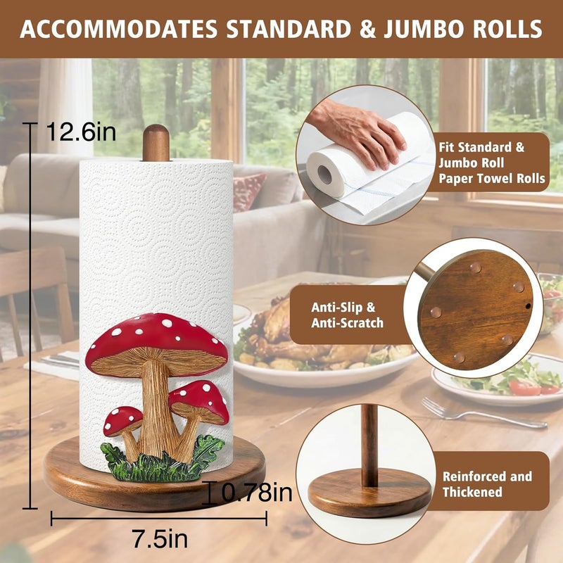 GAJ Mushroom Paper Towel Holder - Mushroom Decor for Kitchen Cottage Core Bathroom Home - Gifts for Women Mom Grandma - 3D Cute Stuff Decorative Accessories - Image 5
